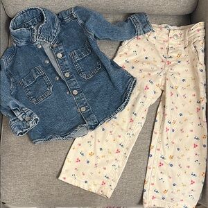 Kids Gap Denim Jacket and Zara Floral Pants Set